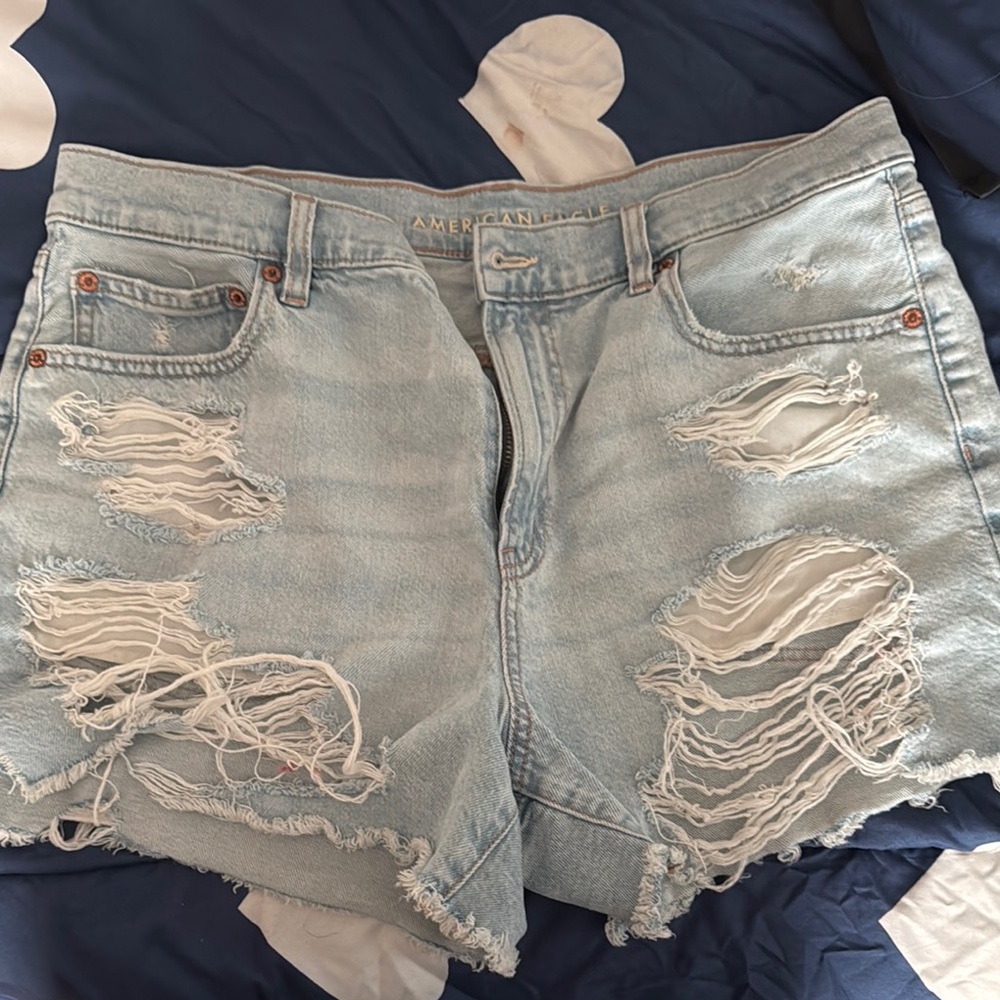 American Eagle Outfitters Light Blue Distressed Denim Shorts
